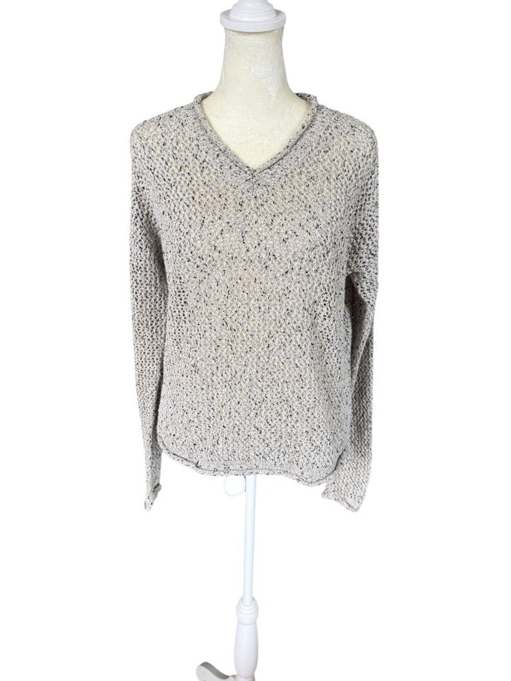 Christopher & Banks beige long sleeve v-neck open knit sweater women's small